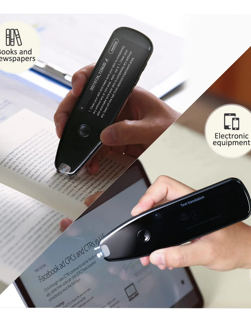 Load image into Gallery viewer, Language Translator Device, Reader Pen Translation Scanner Dictionary Pen with Voice &amp; Camera Translators, Portable Translator for Language Learners, Black

