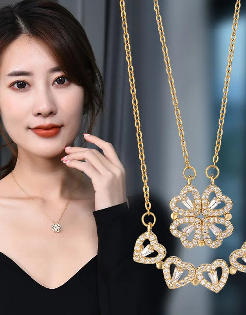 Load image into Gallery viewer, Rose Gift Box Four -Leaf Grass Necklace Heart Necklace Cute Four Leaf Clover Necklace Dainty Gold Necklaces Gifts for Girlfriend
