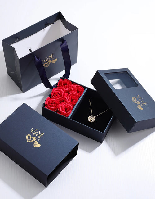 Load image into Gallery viewer, Rose Gift Box Four -Leaf Grass Necklace Heart Necklace Cute Four Leaf Clover Necklace Dainty Gold Necklaces Gifts for Girlfriend
