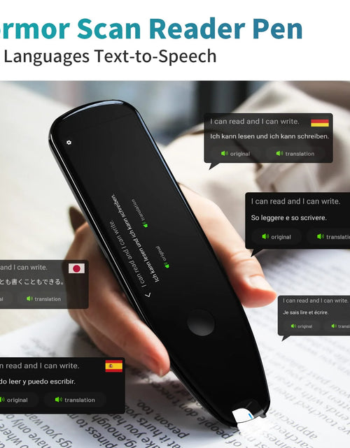 Load image into Gallery viewer, Language Translator Device, Reader Pen Translation Scanner Dictionary Pen with Voice &amp; Camera Translators, Portable Translator for Language Learners, Black
