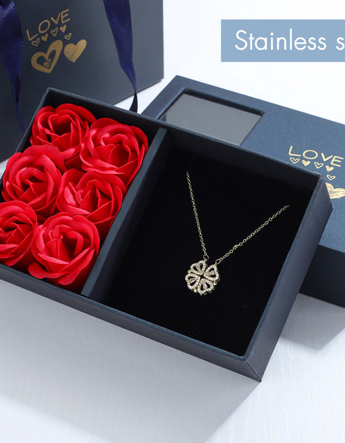 Load image into Gallery viewer, Rose Gift Box Four -Leaf Grass Necklace Heart Necklace Cute Four Leaf Clover Necklace Dainty Gold Necklaces Gifts for Girlfriend

