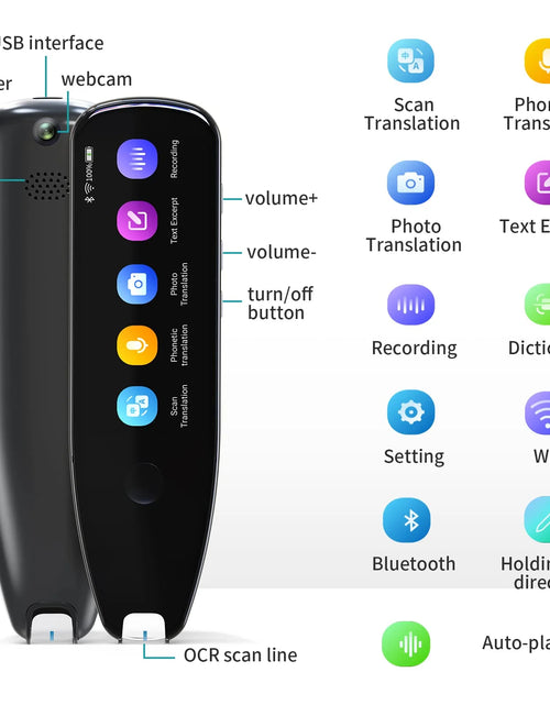 Load image into Gallery viewer, Language Translator Device, Reader Pen Translation Scanner Dictionary Pen with Voice &amp; Camera Translators, Portable Translator for Language Learners, Black
