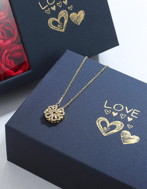 Load image into Gallery viewer, Rose Gift Box Four -Leaf Grass Necklace Heart Necklace Cute Four Leaf Clover Necklace Dainty Gold Necklaces Gifts for Girlfriend
